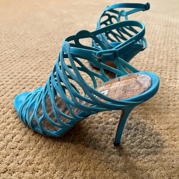 Baby's got MANOLO BLAHNIK  Teal Suede Multistrap Sandals Size: 7 | IT 37 - Picture 8 of 9